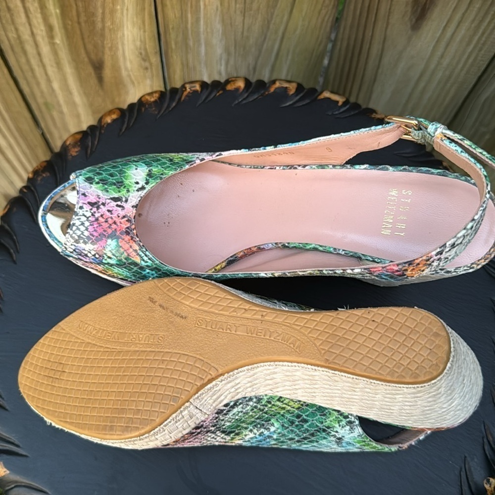 Stuart Weitzman Colorful Snakeskin Wedge Sandals - Picture 6 of 6